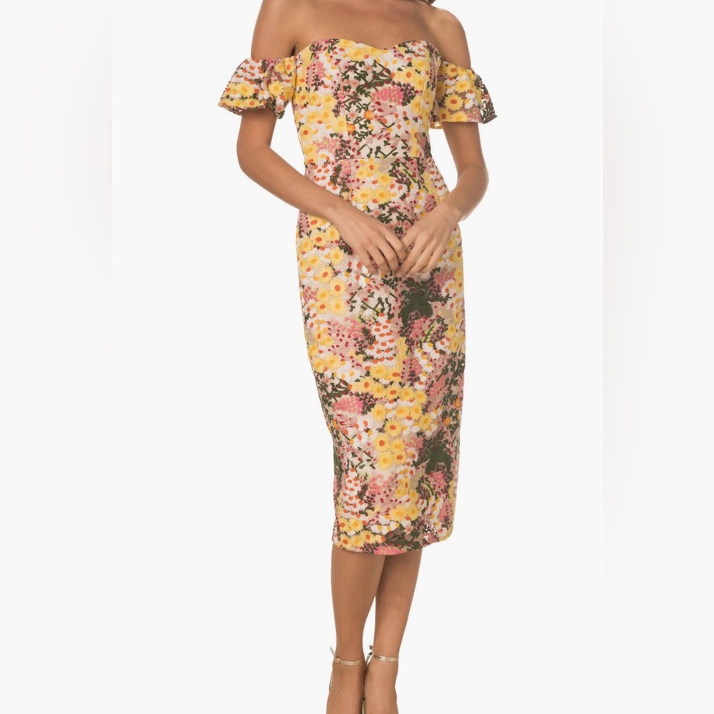 Classic yellow and pink floral sheath dress